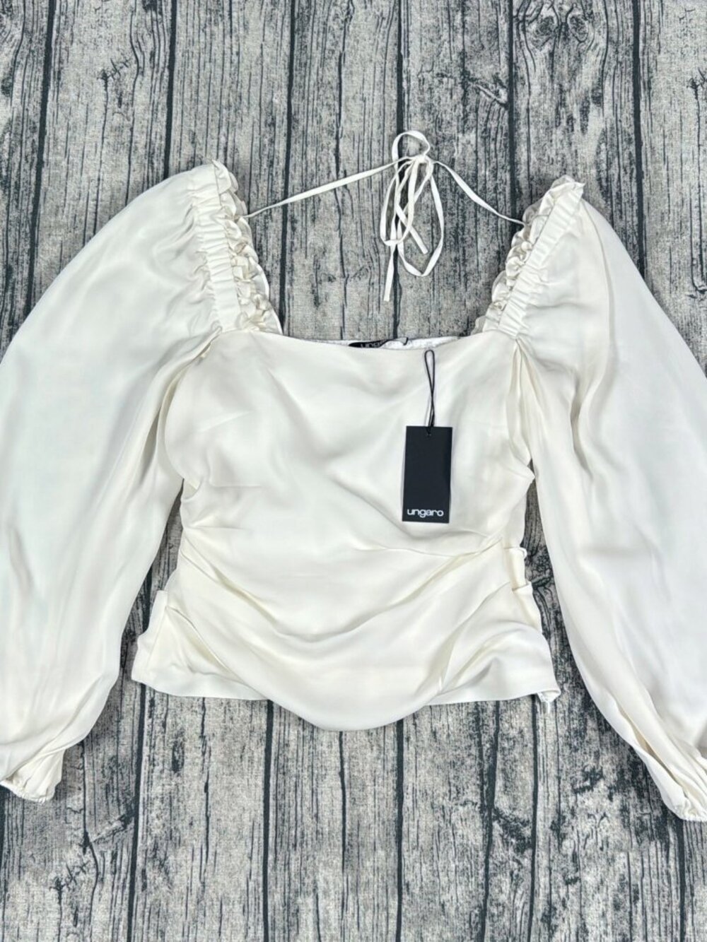 Ungaro Christine Silk Blouse M White Ruffle Crop Top NWT